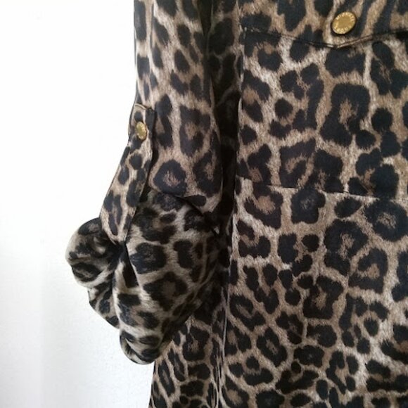 MICHAEL KORS 3/4 Long Sleeve Animal Leopard Print Full Zip Blouse Womens Top XS - Picture 7 of 13